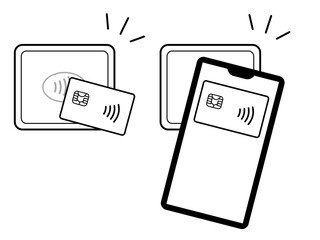 クレジットカードやスマホでタッチ決済をするイラスト　非接触型キャッシュレス支払い
