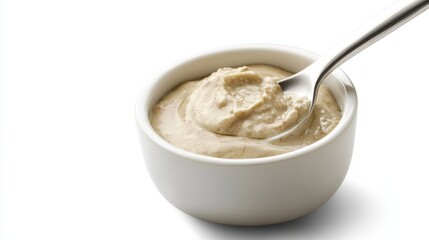 A bowl of creamy tahini sauce with sesame paste, lemon juice, garlic