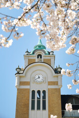 福島県郡山市公会堂と桜の花