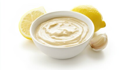 A bowl of creamy tahini sauce with sesame paste, lemon juice, garlic