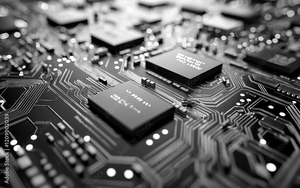Poster Close-up of a complex circuit board with microchips.