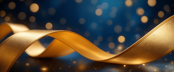 Golden Ribbon Flowing Gracefully Amidst Sparkling Lights in Festive Nighttime Celebration