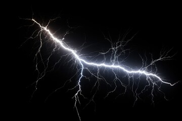 A dramatic streak of lightning illuminates the dark night sky, showcasing nature's powerful display of energy during a storm in a remote location