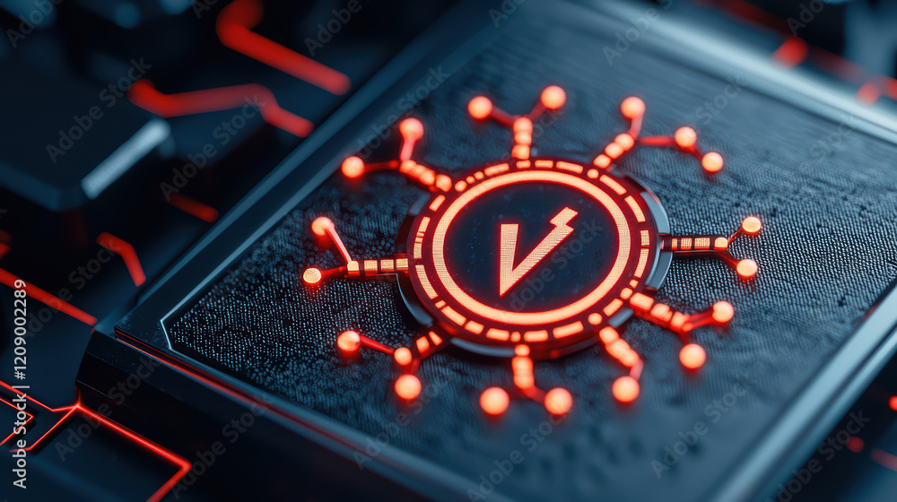 Poster vibrant cyber security symbol on circuit board with glowing elements