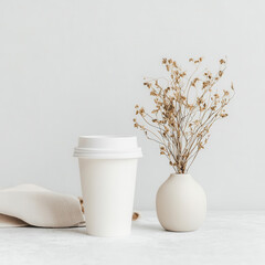 Beverage mockup packaging on minimalist table stylish environment product photography concept