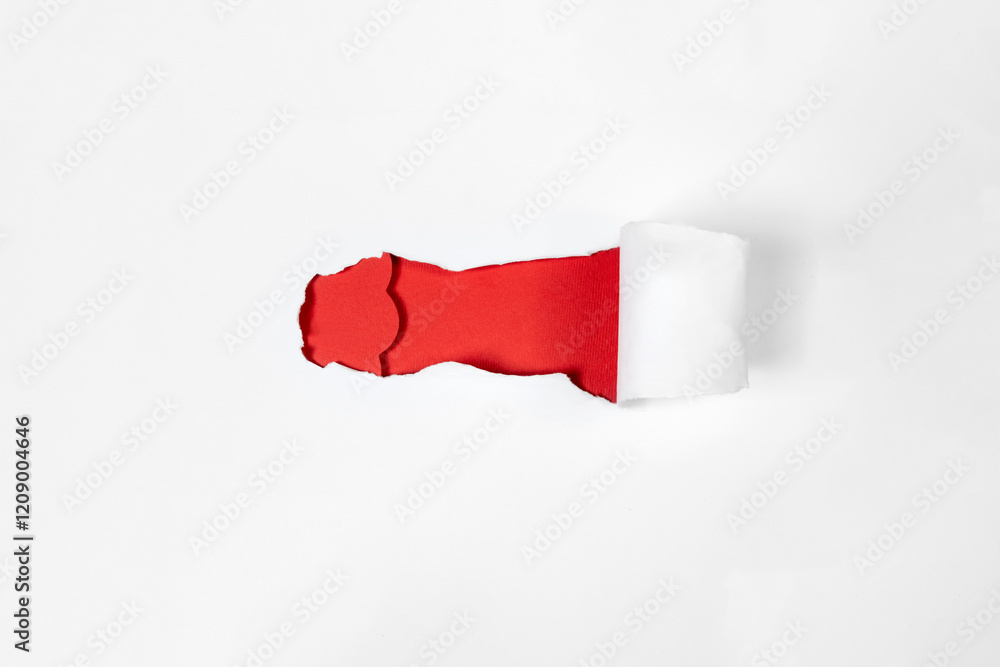 Poster top view of white ripped paper with red background. mockup. copy space. presentation or template. fl