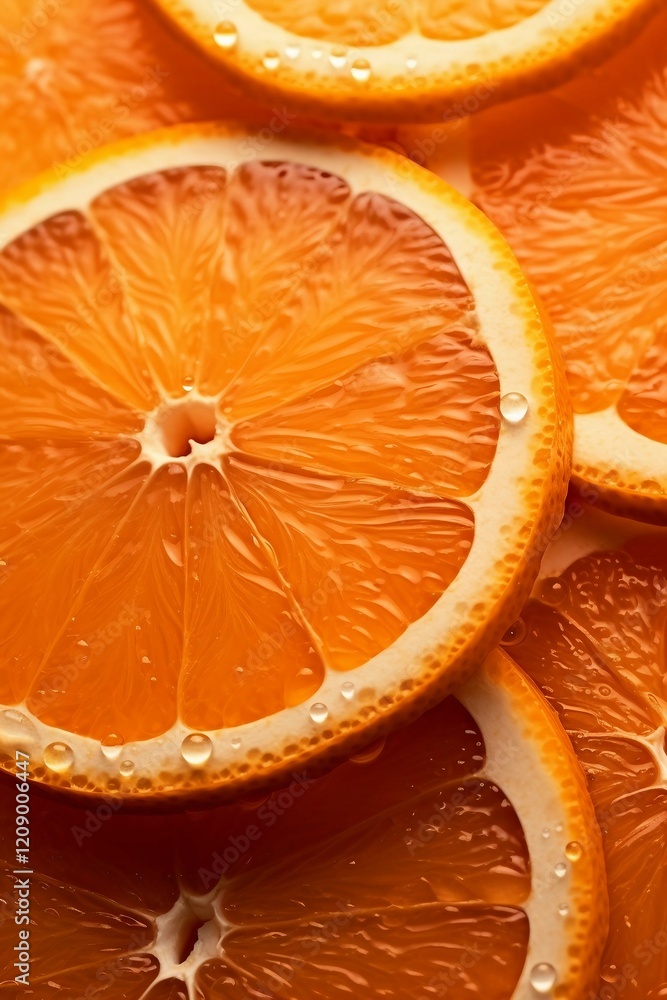 Sticker Close-up of Orange Slices with Water Droplets