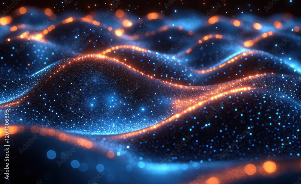 Poster digital transformation flowing data streams in futuristic cyber landscape