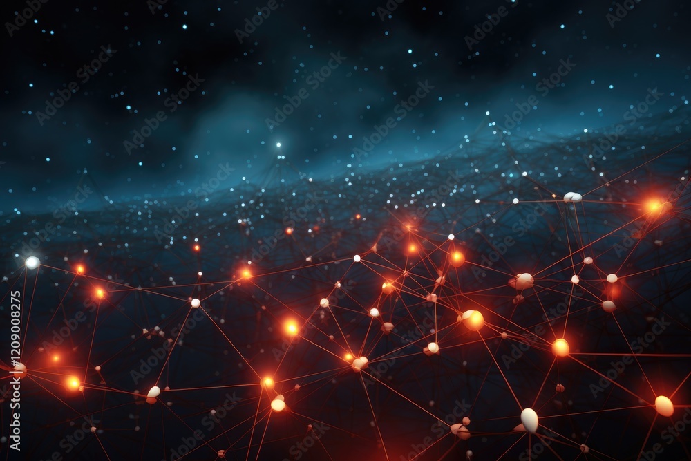 Poster a vibrant tech-infused network of interconnected lines illuminates the dark void of space, creating 