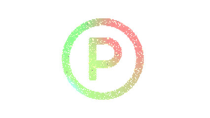 Icon parking circle is made up of LED square shapes. There are bright diodes and there are black dead diodes