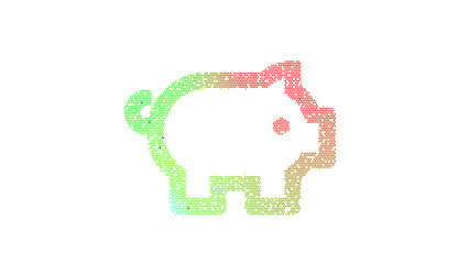 Icon pig is made up of LED square shapes. There are bright diodes and there are black dead diodes