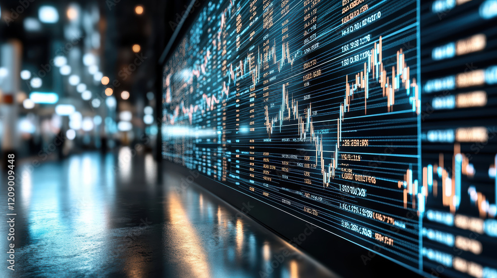 Poster close up of stock market index displaying fluctuating values and trends