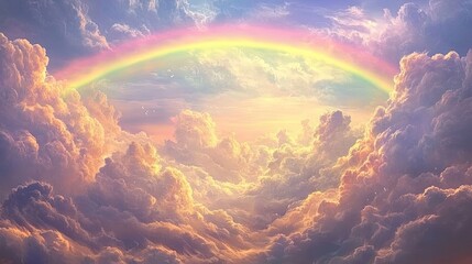 Heavenly Cloudscape with a Vibrant Rainbow Arcing