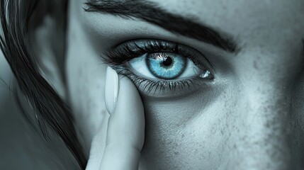 A Close Up Of A Womans Eye With A Fingertip