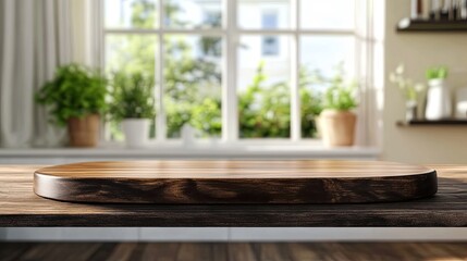 Wooden Cutting Board on Dark Table Near Window
