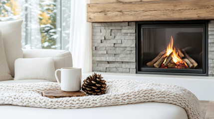 Fototapeta premium cozy fireplace in home, creating warm and inviting atmosphere