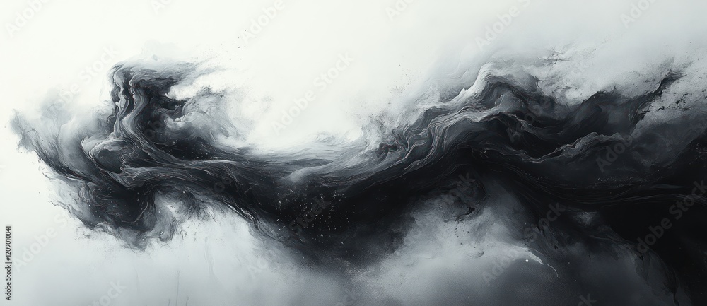 Poster abstract black and white watercolor painting with cloudy texture and soft gradients