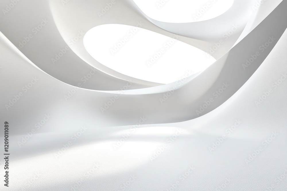 Poster minimalist abstract scene with white curves and soft shadows in high-key lighting