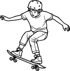 Fototapeta premium boy skateboarding drawing outline