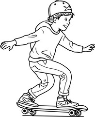 boy skateboarding drawing outline