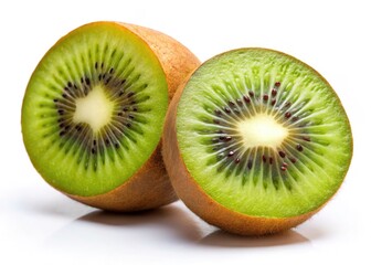 Fototapeta premium Golden Green Kiwi Fruit Halves, Vibrant Food Photography, Studio Shot, White Background