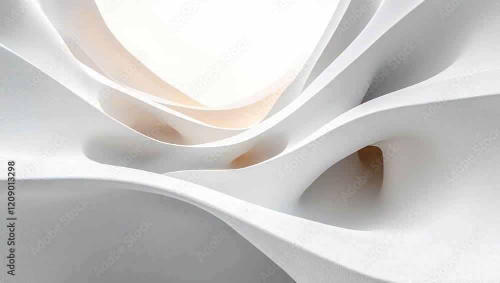 Poster minimalist abstract background with flowing white curves and soft lighting