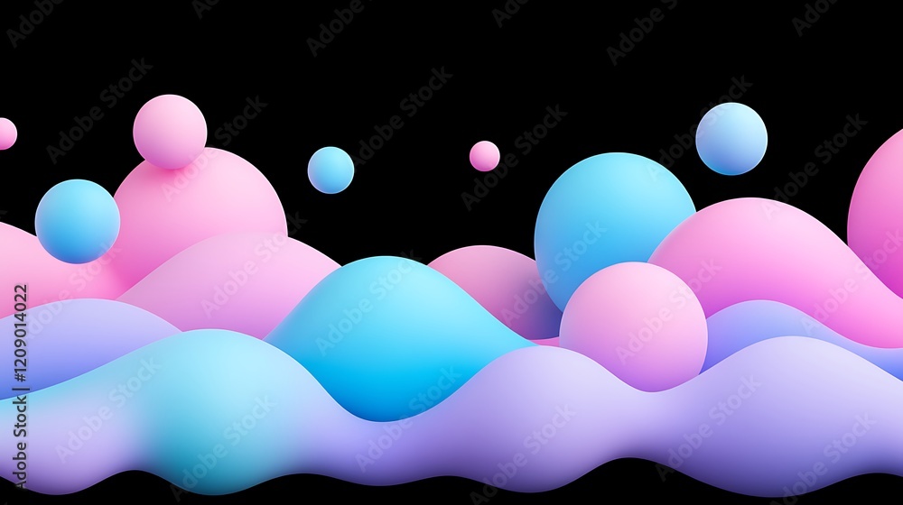 Poster abstract colorful shapes with smooth gradients in a flowing design against a black background