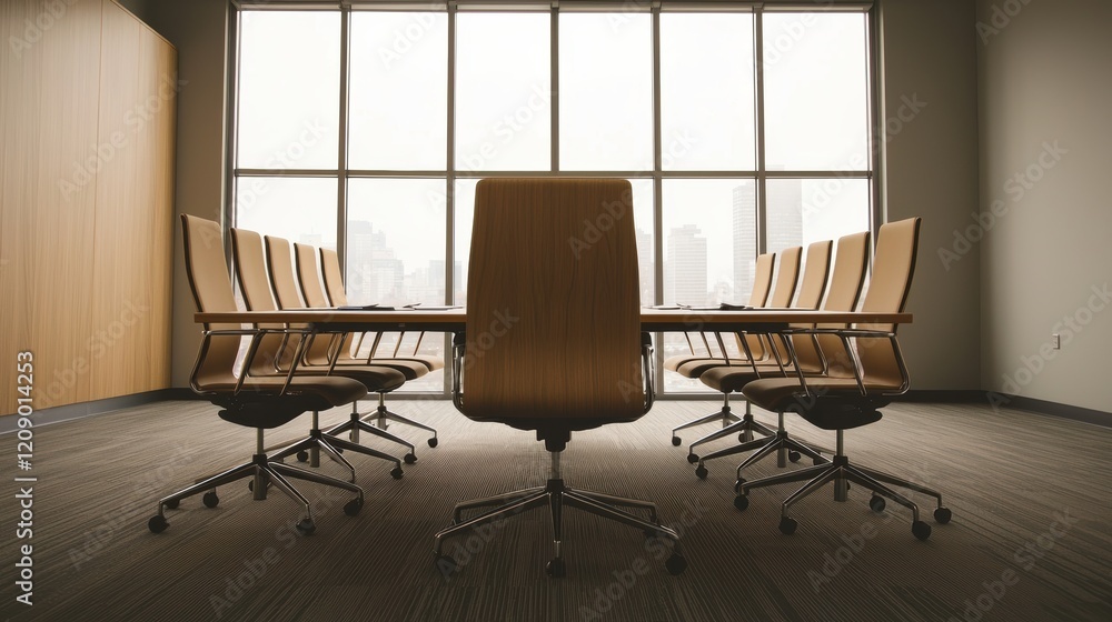 Poster empty boardroom with chairs and table ready for a business meeting
