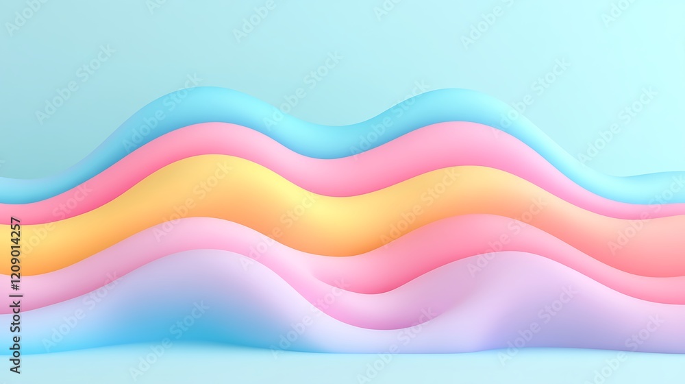 Poster abstract colorful waves in soft pastel tones creating a serene and calming visual background design