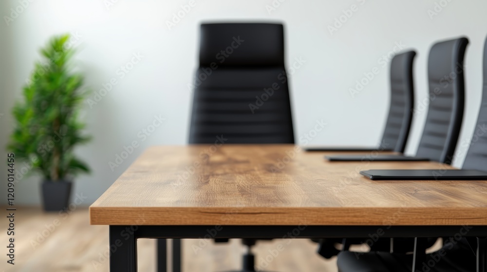 Poster empty boardroom table awaiting executives for a meeting