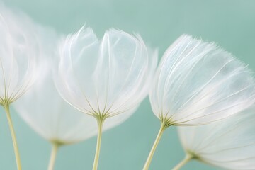 Delicate white flower seed heads against a soft green background