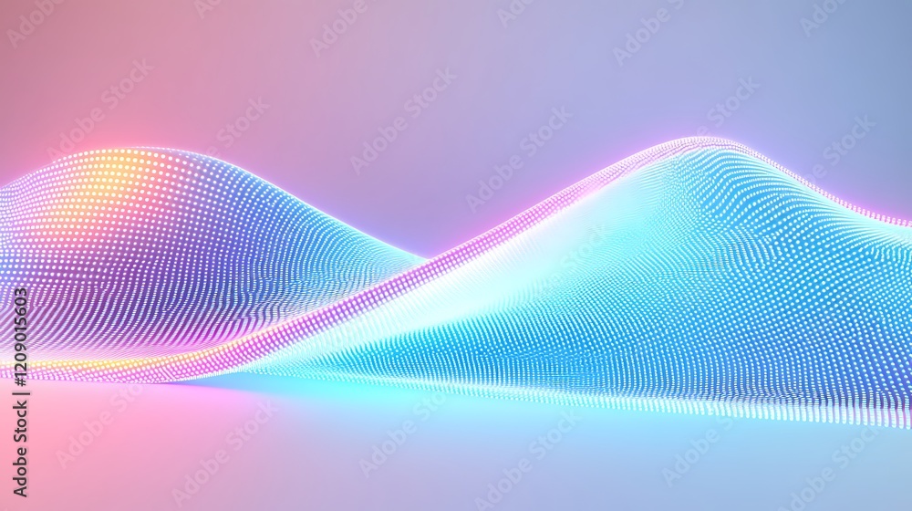 Poster abstract futuristic landscape with colorful light waves and glowing dots for digital art and backgro