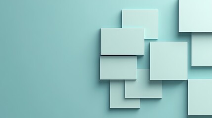 Abstract geometric composition with light blue and white squares on a serene turquoise background