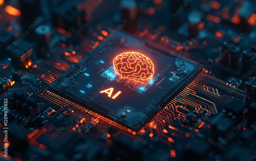 Aufkleber ai technology futuristic circuit board with illuminated brain and ai symbol