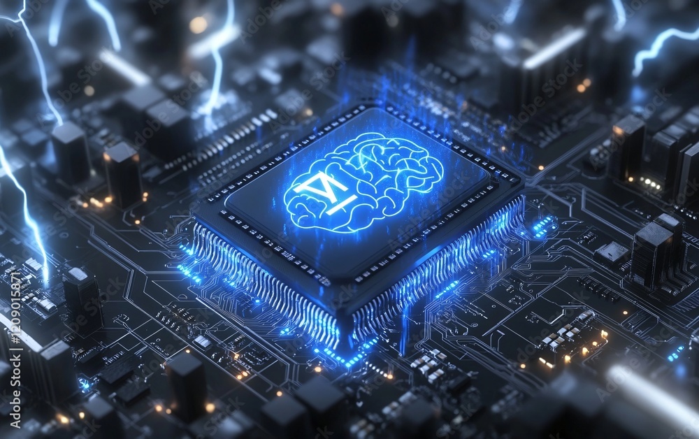 Aufkleber artificial intelligence brain circuit board technology concept futuristic ai digital brain in