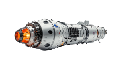 Rocket engine design showcased in a modern engineering studio highlighting innovative technology isolated on transparent background