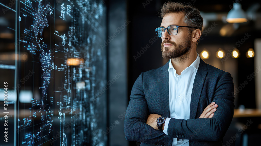 Poster innovative engineer analyzing large scale infrastructure data