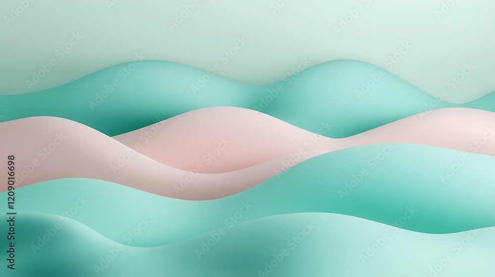 Poster abstract pastel wave patterns in soft colors creating a serene and calming visual atmosphere for des