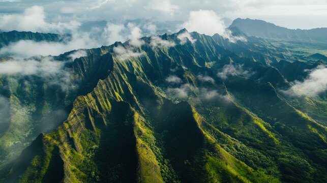 Majestic Aerial View of the Koolau Range, Oahu, Hawaii