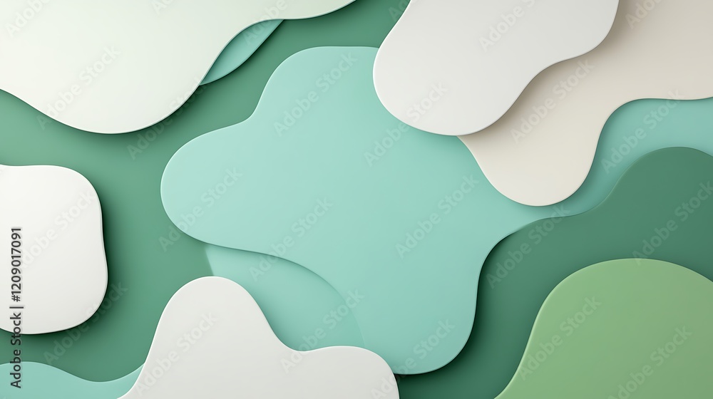 Poster abstract smooth shapes background in soft tones of green, mint and cream for creative design project