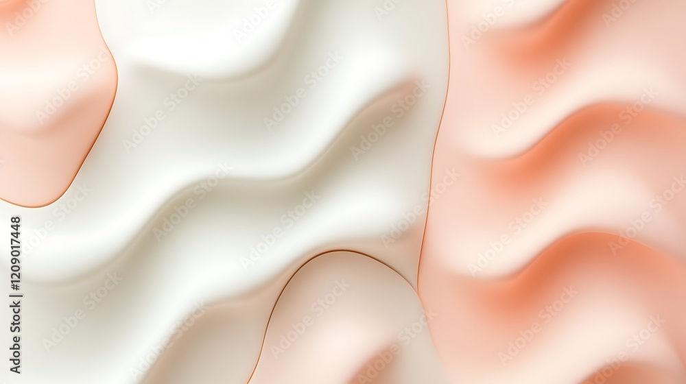 Poster abstract soft waves in cream and peach tones, flowing shape composition for innovative design concep