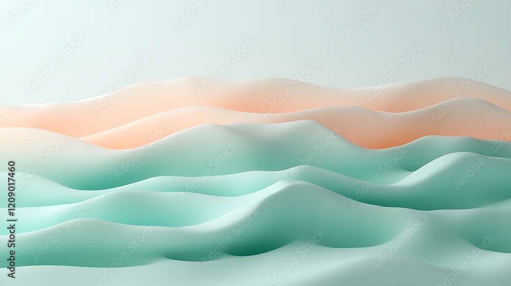 Poster abstract soft wave forms in gentle pastel colors of peach and teal ideal for modern design and backg
