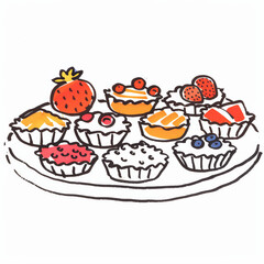 Fototapeta premium Delicious assorted fruit tarts on plate, featuring vibrant colors and fillings