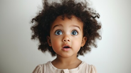 Naklejka premium Adorable Toddler Girl with Curly Hair Big Eyes and Amazed Expression