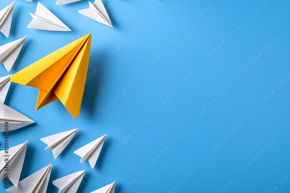 Poster ai generate paper airplanes in flight blue background creative content minimalist environment dynami