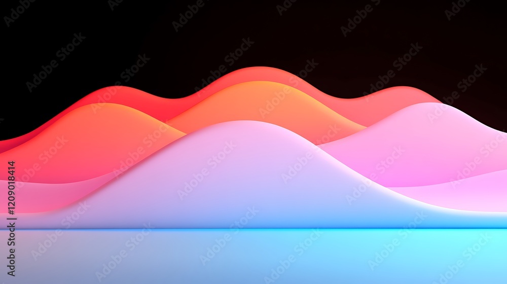 Poster abstract waves with smooth gradients in vibrant colors against a dark background, perfect for modern
