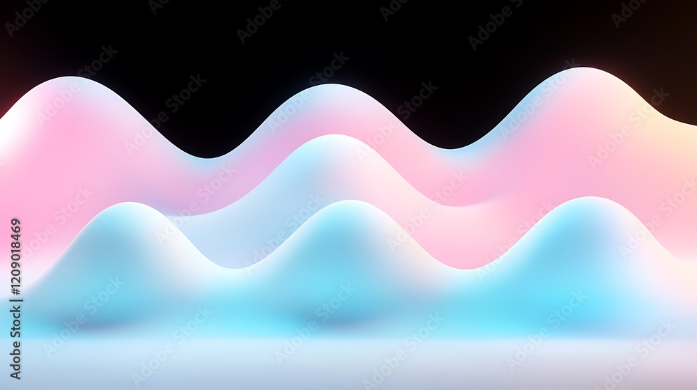 Aufkleber abstract waves with soft gradients in pink and blue on a black background for creative design projec