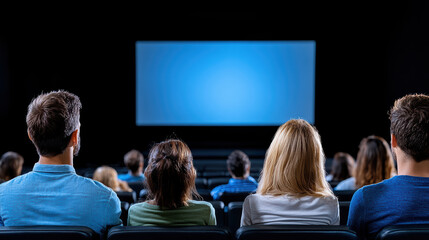 Watching film screening in dark theater with audience