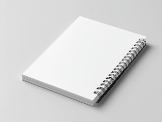 Blank white spiral notebook mockup on a light gray background.