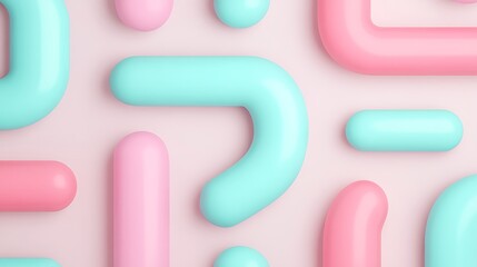 Fototapeta premium Colorful Abstract Shapes in Soft Pastel Tones Featuring Curves, Lines, and Geometric Forms on a Light Background